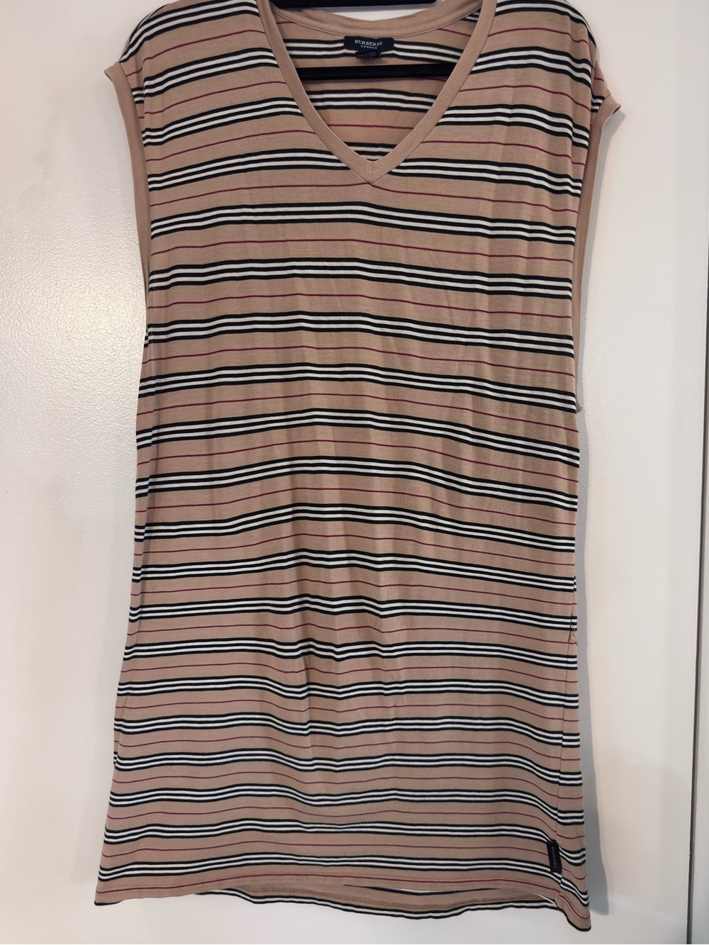 Burberry Beige Striped V-Neck Cap Sleeve Tunic